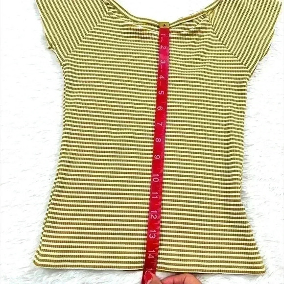 O’Neill Mustard Yellow & White Pinstripe Off Shoulder Ribbed Cropped Top Size L - Picture 11 of 12